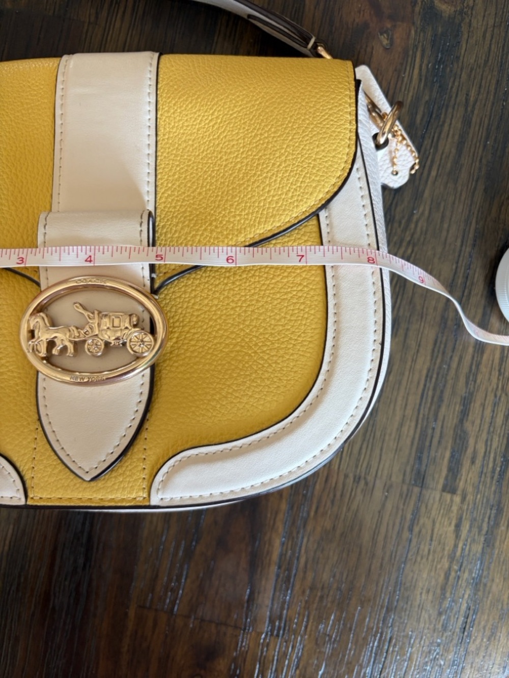 Coach Georgie Yellow and Chalk Pebble Leather Crossbody Saddle Bag - Picture 12 of 13